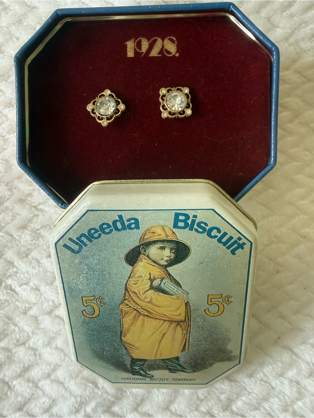 1928 Gold and Clear Crystal Stud Earrings